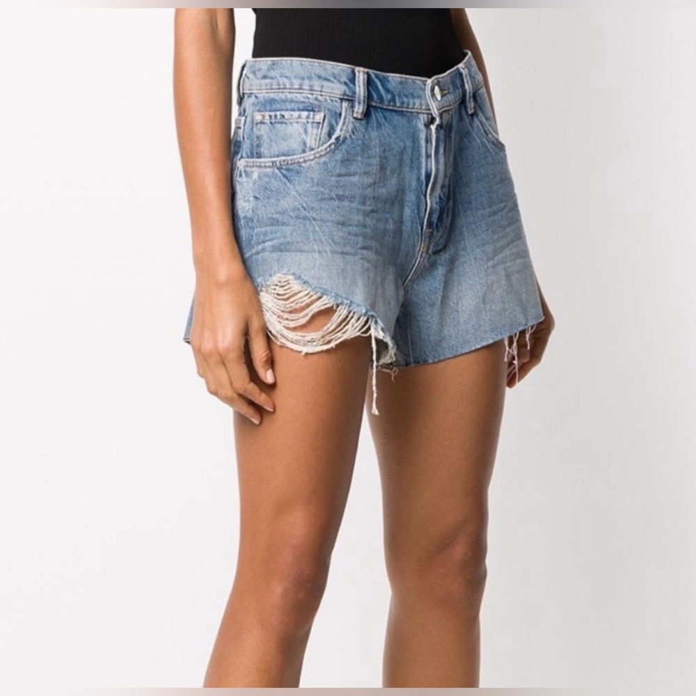 All Saints Revolve Women’s Winnie High Waist Cut Off Denim Shorts Destroyed 25